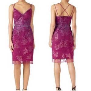 Marchesa Notte Fuchsia Ombré Lace Cocktail Dress Pink Purple size 18